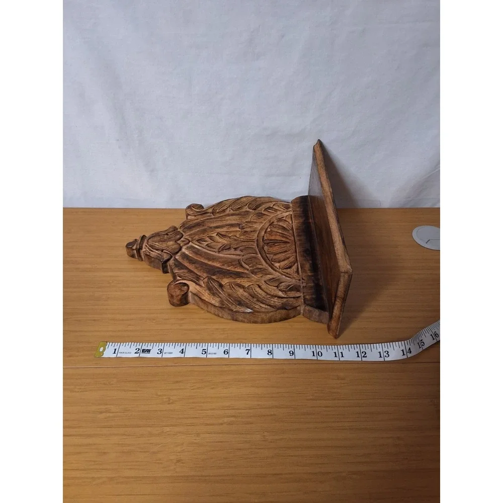 Vintage 1970s Indian Hand Carved Wood Floating Wall Shelf